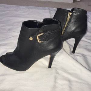 Black leather peep-toe booties